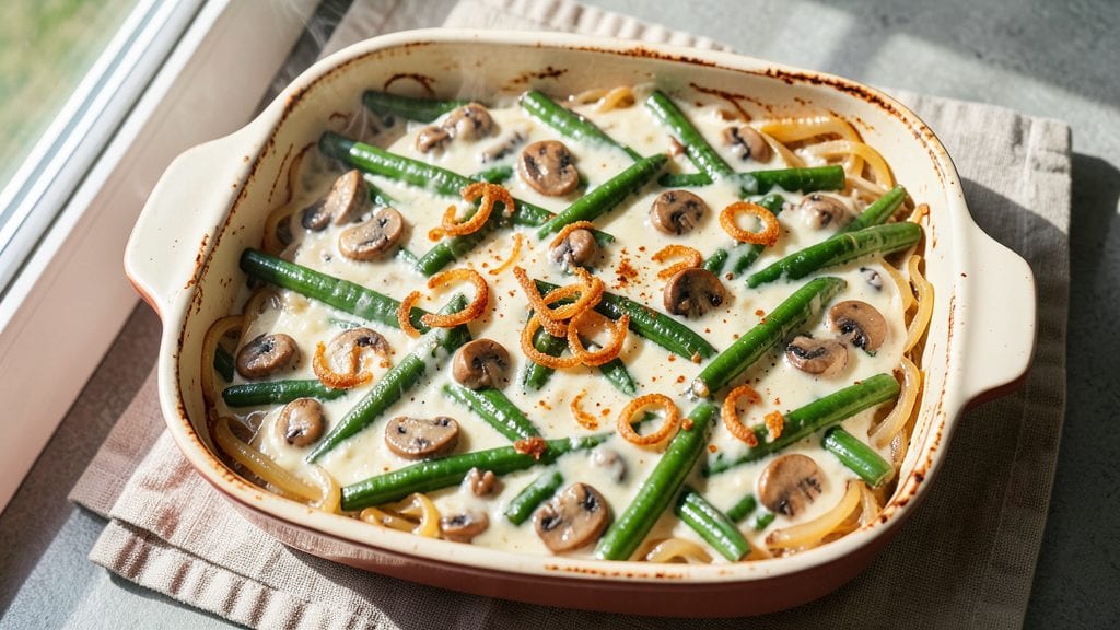 Alton Brown's Best Ever Green Bean Casserole Recipe: Chef's Secret for Crunchy Top and Creamy Mushroom Layers