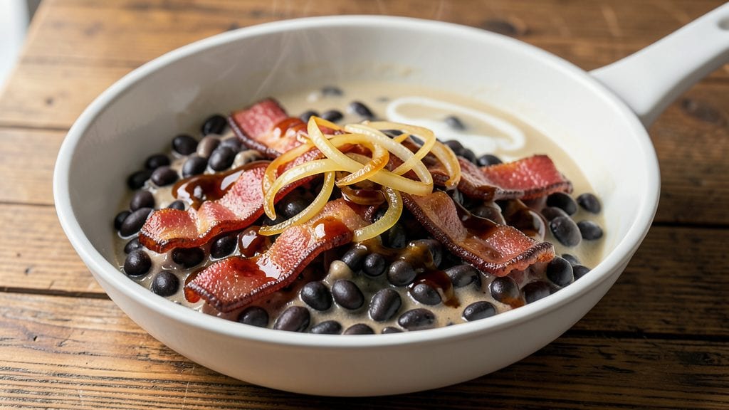 Campbell's Bean with Bacon Recipe: Crispy Bacon Bites and Thickened Tomato Swirls