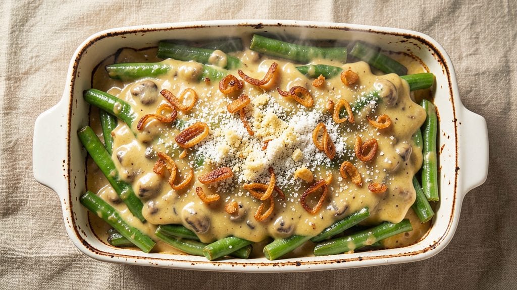 Campbell's Cream of Mushroom Green Bean Casserole Recipe: Golden Crunch Top, Velvety Mushroom Layers