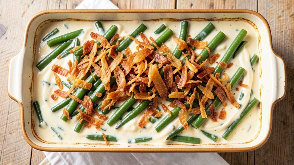 Campbell's Green Bean Casserole Dish with Recipe: Creamy French Fried Onions on Top