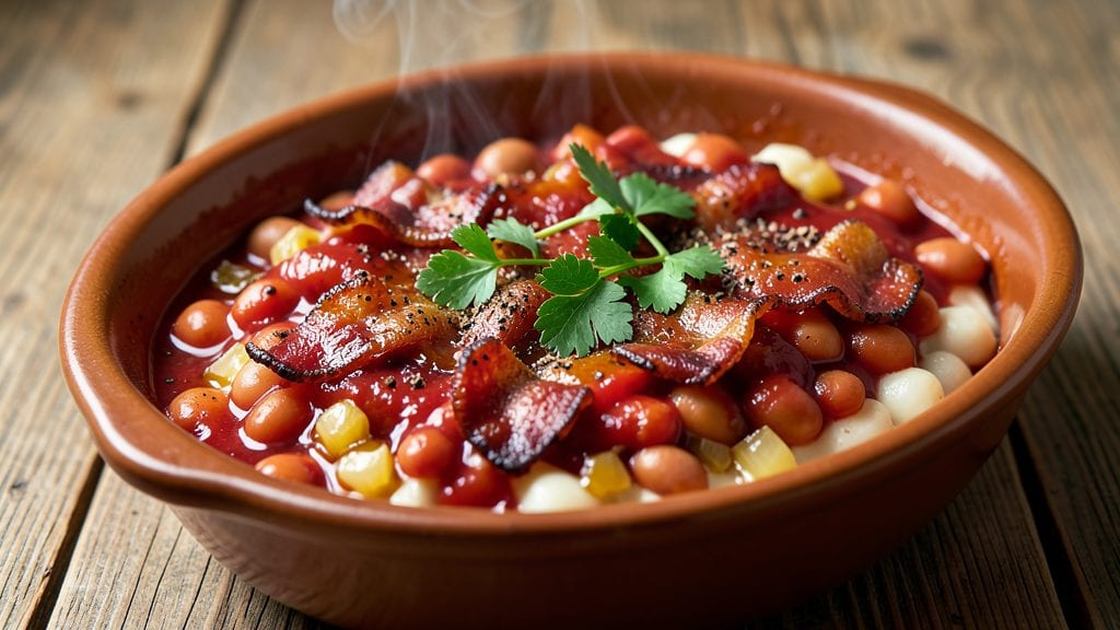Canned Baked Beans in Tomato Sauce Recipe: Vinegar-Brightened Depth With Bacon Crunch