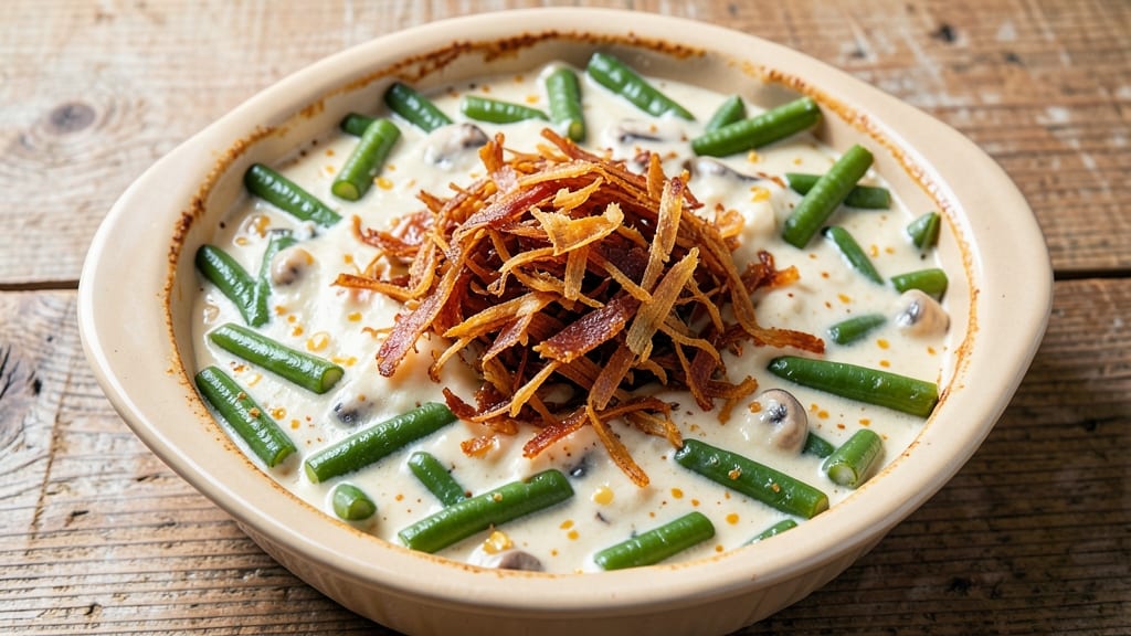Classic Green Bean Casserole Recipe With Canned Green Beans: Retro Comfort With Crispy Fried Onion Top