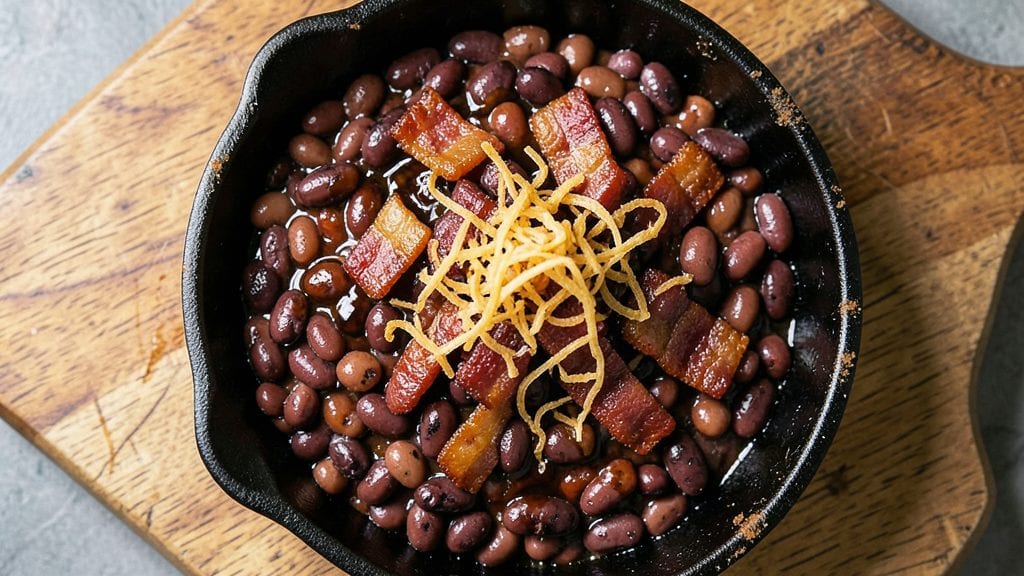 Old Fashioned Bush's Baked Beans Recipe: Smoky Bacon Crunch Over Thick Tomato Base
