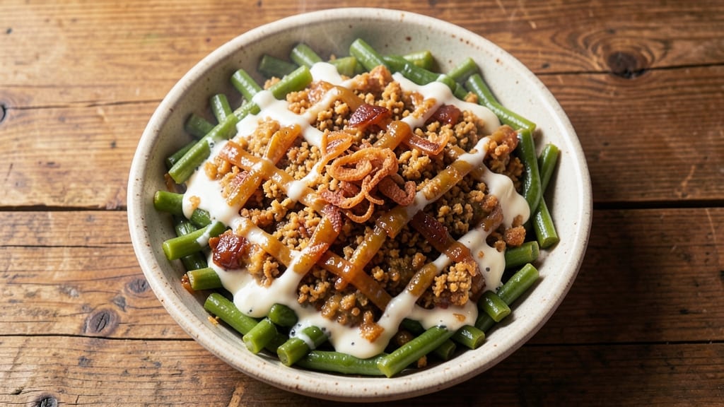 Old Fashioned French's Green Bean Casserole Recipe: Creamy Mushroom Fondue With Crunchy Onion Crown